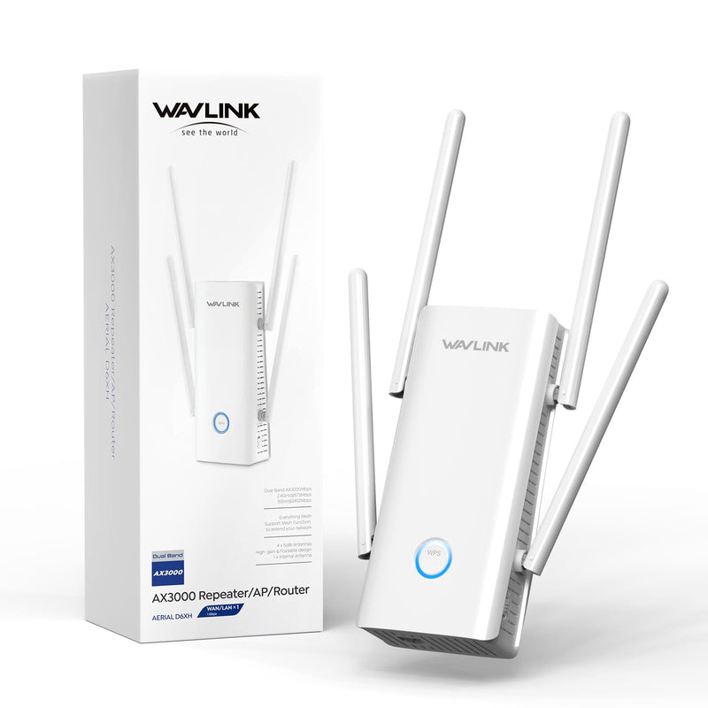 WAVLINK AX3000 WiFi 6 Extender - Internet Extender WiFi Booster with 5 High-Gain Antennas & Beamforming, Dual Band Whole Home Coverage, Gigabit Port, Repeater/AP/Router Mode for 256 Devices