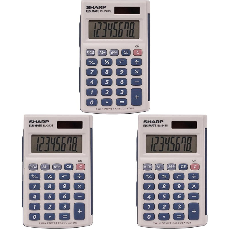 Sharp Calculators EL-243SB 8-Digit Pocket Calculator (Pack of 3)