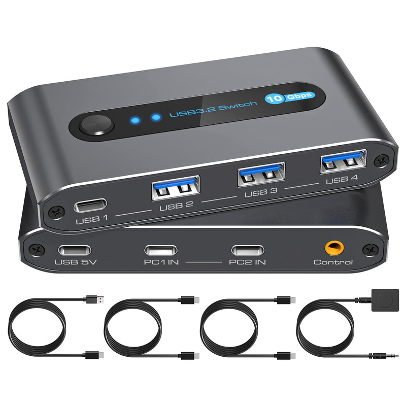 10Gbps USB 3.2 Switch 2 Computers Share USB A/C Ports Supports USB C Input for Mouse Keyboard Printer with Desktop Controller USB 3.2 Switch 2 PC