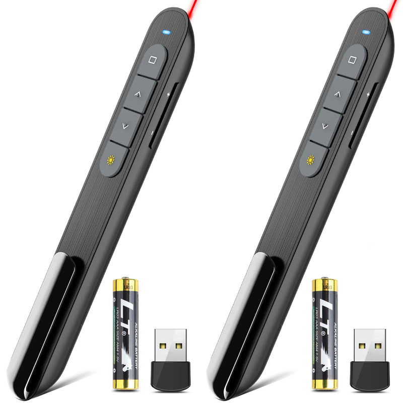 （2 Units） Wireless Presenter Remote Presentation Pointer Clicker with Hyperlink & Volume Control USB PowerPoint Slide Advancer for Mac Laptop PC Computer Keynote 2 Units Pen Clip Red Laser