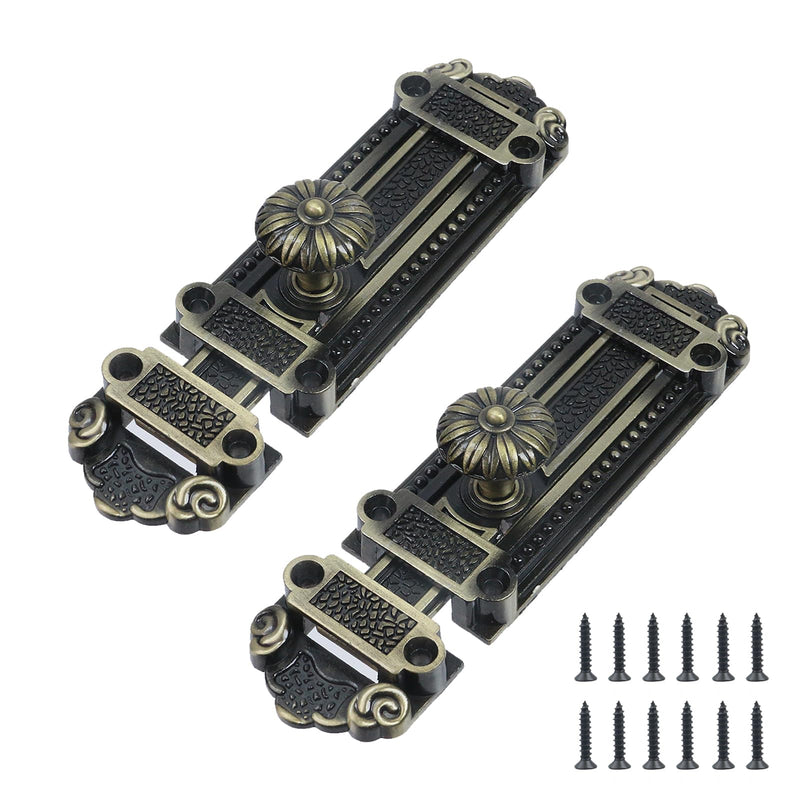 Geesatis 2Pcs Bronze Slide Door Bolt Gate Security Lock Latch Antique Sliding Door Window Latch, with Mounting Screws, Length 5 inch A-2 Pcs-Bronze