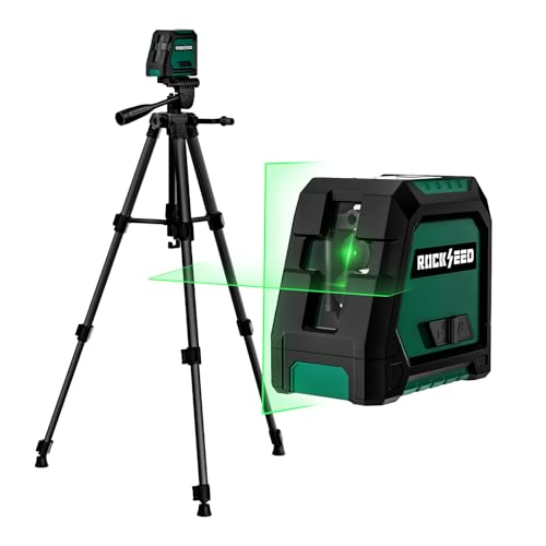 RockSeed Dual Modules Line Laser with 47 inch Iron Tripod, Self Leveling Laser Level, Horizontal and 150° Vertical Green Beam, 2 AA Batteries, Carrying Bag, for Home Decoration/DIY/Construction Site