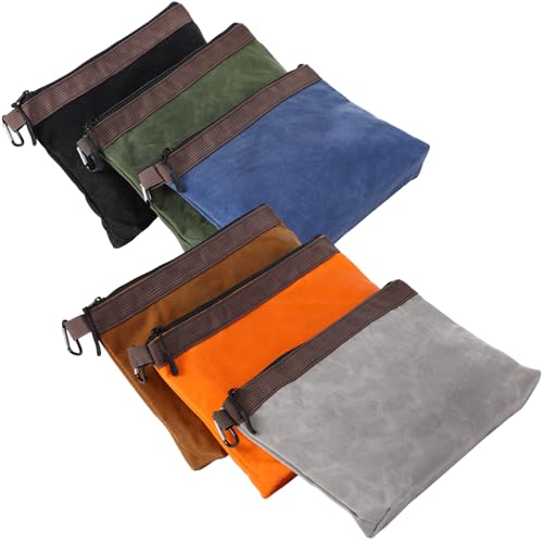 Abbylike 6 Pack Waxed Canvas Tool Pouches 12 x 7.5 x 2 Inch Small Tools Bag Heavy Duty Canvas Zippered Pouches Small Waterproof Utility Tool Pouch for Portable Multipurpose Storage Organizer Supplies