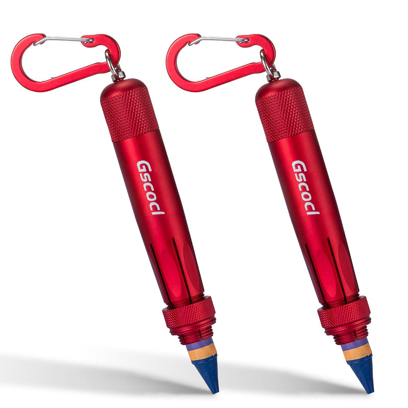 Aluminum Lumber Crayon Holder, 1/2 in Crayons, Red 2 Pack | Fits 1/2 in round or hex crayons with adjustable knob and grip handle for carpenter and construction marking Red-2