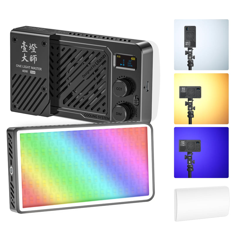 ULANZI 40W Portable RGB Video Light, 5000mAh Rechargeable LED Camera Light, 20 Scene Modes, 2700-6500K Mini Studio Lighting for YouTube, Vlogging, Live Streaming, Photography LM-P40RGB