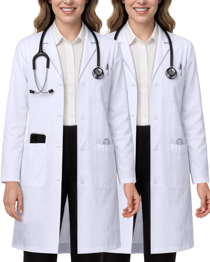 NY Threads Professional White Lab Coat for Women, Long Sleeve Medical Coat Large (Pack of 2) White/White