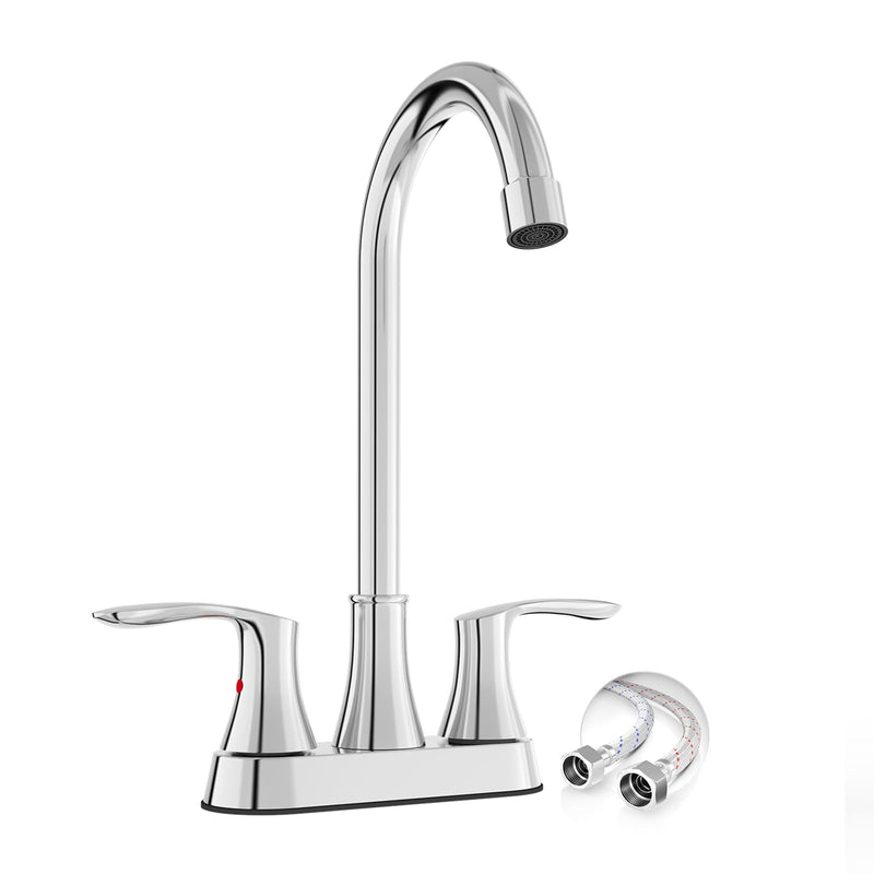 Phiestina Commercial Bar Sink Faucet 4 Inch Center Deck Mount, Utility Laundry Faucet for Sink, 2 Hole Chrome Polished with Dual Lever Handles, BARTY36-11H-C 11 IN Hight