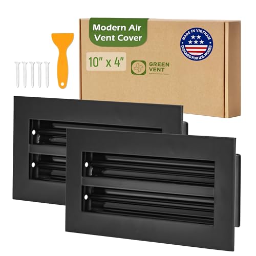 Modern Black AC Vent Cover 10x4 (Duct Opening) 2 Pack, Premium Aluminum Linear Slot Diffuser, Decorative HVAC Register for Wall, Ceiling & Floor, Adjustable Airflow 10x4-pack 2