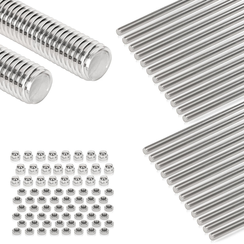 24 Pcs 304 Stainless Steel M4 Fully Threaded Rod,10"(255mm) Long Threaded Rod,Right Hand Threads，with Nuts (24, M4x255mm) 24