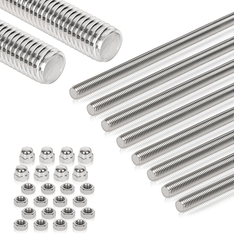 8 Pcs 304 Stainless Steel M10 Fully Threaded Rod,12"(305mm) Long Threaded Rod,Right Hand Threads，with Nuts (8, M10x305mm) 8