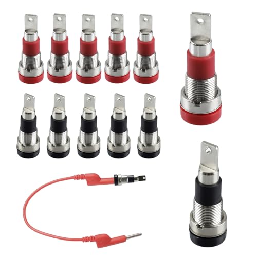 Pack of 12 Banana Socket 4 mm - Banana Plug Socket for 4 mm Plug - Red & Black (6 Pieces) - Banana Plug Connection Socket Max. 10A - 29 x 10 mm - Insulated & Conductive