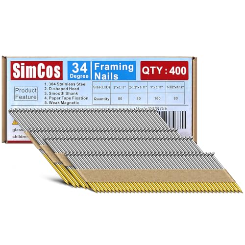 34-30 Degree Paper Framing Nails, 2"+2-1/2"+3"+3-1/2",400-Pack Assorted sizes--400 pcs