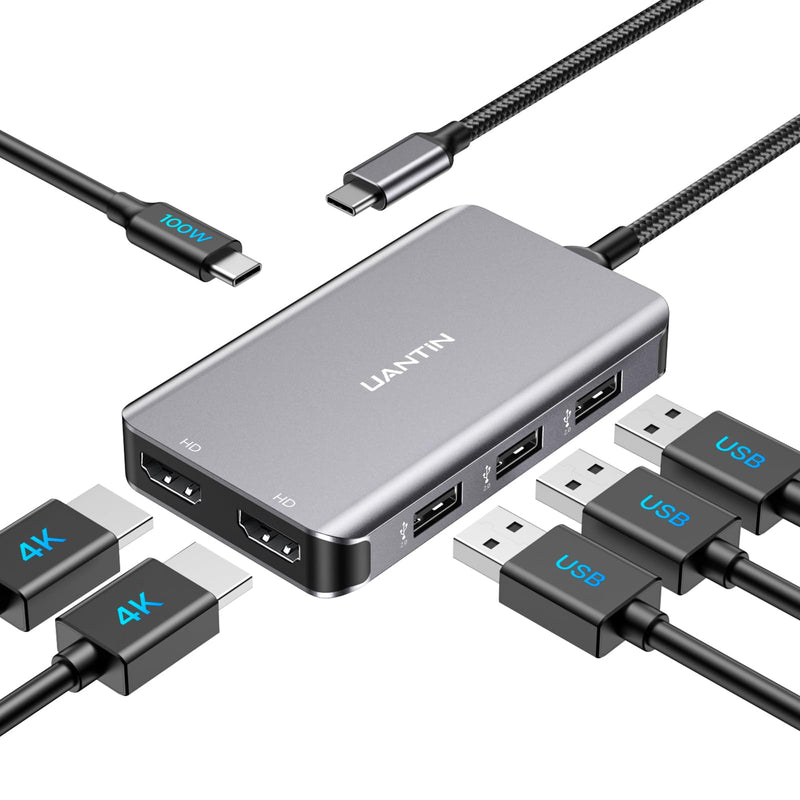 USB C Docking Station Dual Monitor with 2 HDMI, 6-in-1 USB C Hub, Laptop Docking Station with 4K 60Hz HDMI, 3 USB-A, 100W PD Charging, Thunderbolt Dock Compatible with Dell, HP, Lenovo, Surface Docking Station 6 IN 1