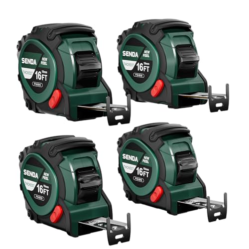 4 Pack Tape Measure 16Ft - Heavy Duty Tape Measure with 25mm Wide with Three Stops, High Precision Measuring Tape Retractable Measuring Tape, Rubber for Comfortable Grip, Fraction Markings 16 FT Green 4