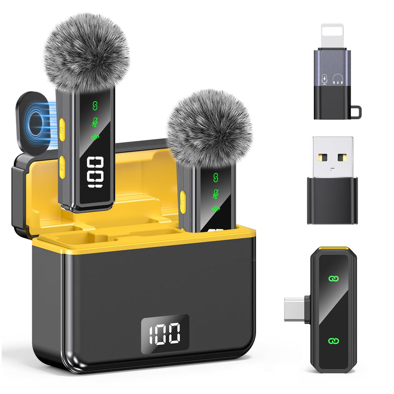 Mini Lavalier Microphone for iPhone/Android/PC, Lav Mic with 45H Battery, Noise Cancellation, 48KHz 16-Bit, Wireless Mic for Video Recording, Tiktok, YouTube, Vlog (USB-C + Charging Box (Black))