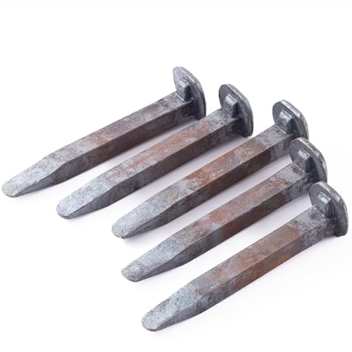 Railroad Spikes, 5.5 in Carbon Steel Forging Stock, 5 Pack