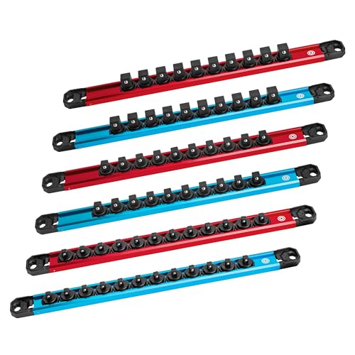 DURATECH 6PCS 1/4", 3/8", 1/2" Magnetic Socket Organizer Set with 64 Clips