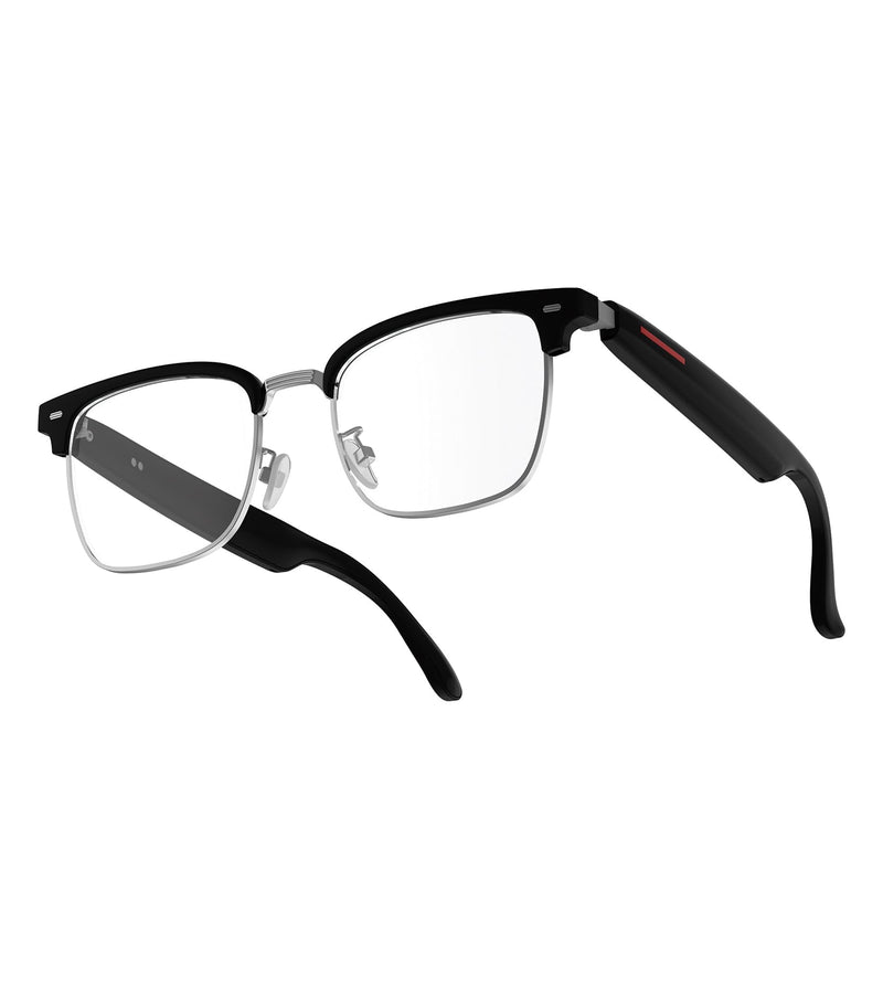 Smart Glasses for Men & Women, Built-in Mic & Speakers Bluetooth Audio Glasses, Blue Light Filter & Polarized UV 400 Protection Lenses Open-Ear Bluetooth Sunglasses for Android iOS, Half Frame Half Frame Clear Lenses Black