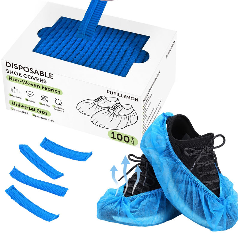 Disposable Non-Woven Fabric Shoe Covers (100 Blue) | Suitable for up to size 47, shoe covers non-slip, breathable and odorless shoe covers, durable and robust 100