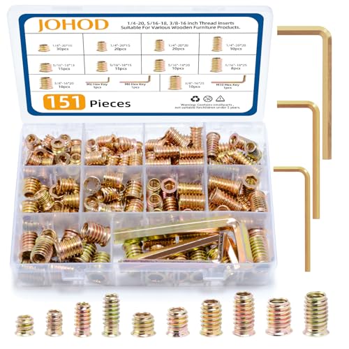 Threaded Inserts for Wood 151 PCS M6 M8 M10, Heavy Duty Carbon Steel Wood Insert Nuts Kit, Hex Socket Screw-in Furniture Nuts with Wrenches for Bed Frame, Cabinet, Chair Repair