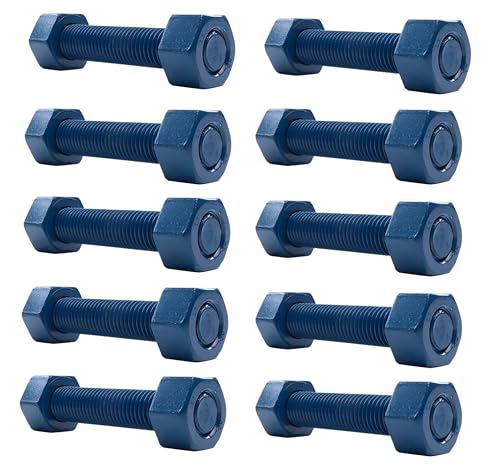 4 Inch Blue Teflon Coated Stud and Hex Nut, B7 Grade, 1/2"-13, All Thread, Sterling Seal & Supply (Pack of 10)