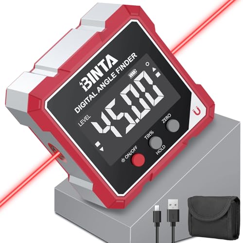 Binta Digital Protractor Inclinometer Laser Spirit Level | Rechargeable IP54 Waterproof Magnetic Leveling Box Level Box for Woodworking, Construction, Decoration, DIY Red