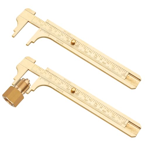 Calliper Small Analogue Handy 100 mm Pack of 2 | Mini Brass Sliding Gauge, Double Scale, Pocket Ruler, for Jewellery, Woodworking, Inch Measuring Tool Ruler