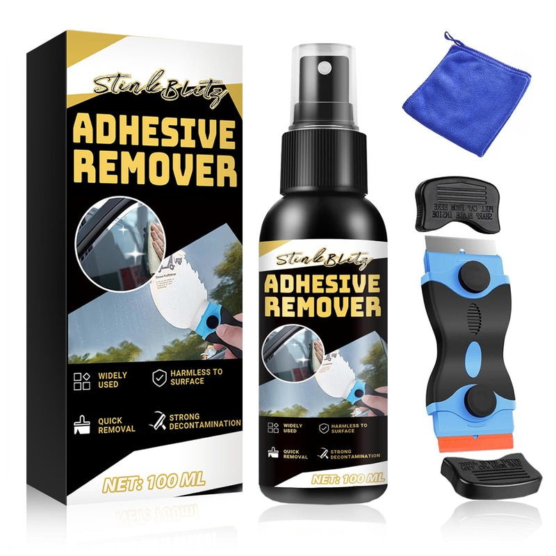 Adhesive residue remover, adhesive remover spray, sticker remover, adhesive remover, extra strong, quick dissolving adhesive residue and sticker, label remover spray for doors, windows, cars, 100 ml