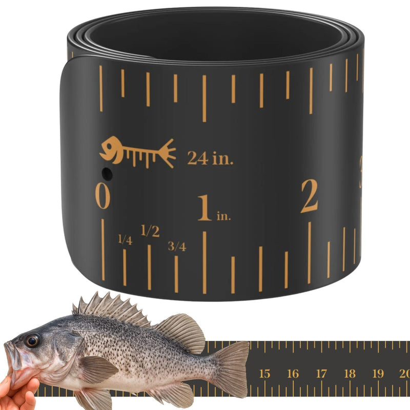 Roll-up & Slap-on Premium Fishing Tape Measure - Easy-to-Read Catch and Release Fish Measuring Device for Boat & Kayak Accessories - Compact & Extendable Fish Ruler (Black - 24" Inches) Black