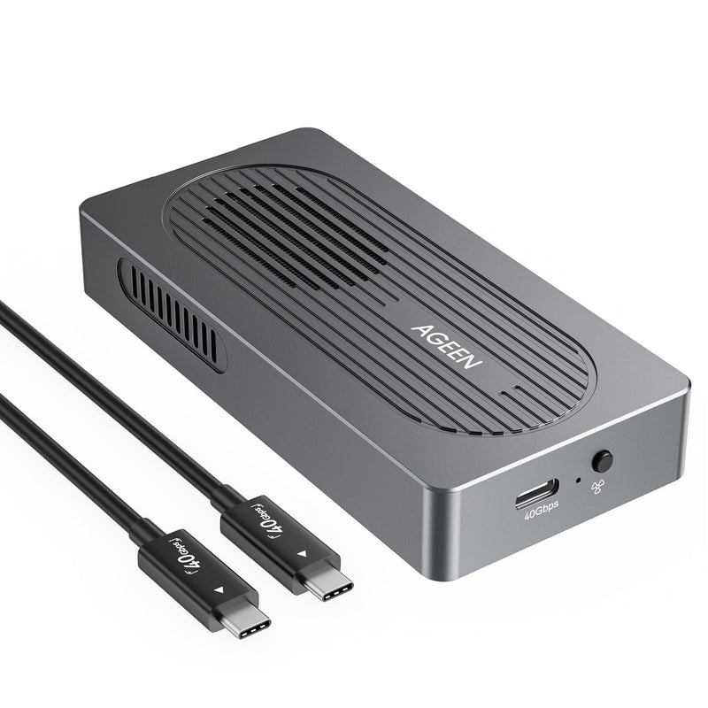AGEEN 40Gbps M.2 NVMe SSD Enclosure for Thunderbolt 4 USB4 - External NVMe Enclosure with Cooling Fan, Dual Chip JHL7440, Tool-Free Installation