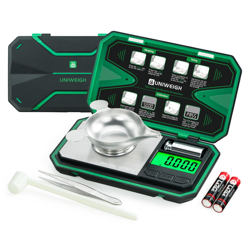 Milligram Scale Precision 0.001g/50g, Digital Jewelry Scale for Powder,Coins,Gold,Gem,Reloading,Micro Gram Scale with 6 Units,Tare,Cal Weight,Pocket mg Scale with Battery Powered