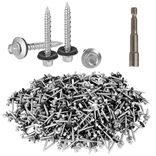500Pack Metal Roofing Screws #10 × 1-1/2 Inch with Hex Socket #10 × 1-1/2 Inch Silver 500