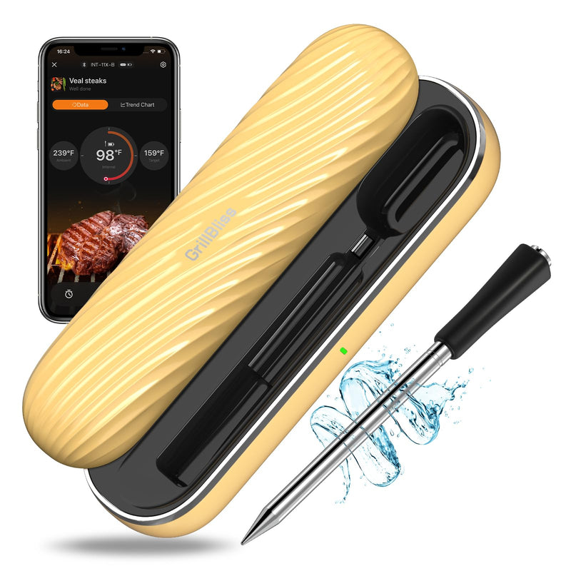 Bluetooth Meat Thermometer - Wireless Meat Thermometer for Grilling and Smoking with IP67 Dual Sensor Probes - Food Thermometer with Smart App Alert for BBQ, Smoker, Oven, Grill and Cooking Yellow