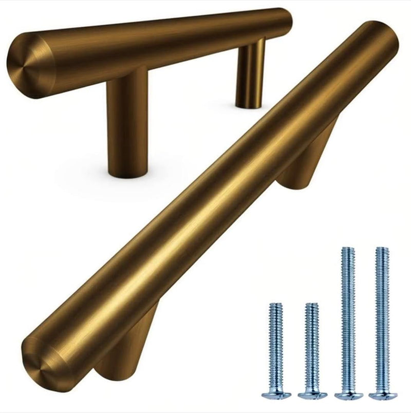 American Owned Solid Stainless Steel Euro Bar Cabinet Handle Drawer Pull (1/2-inch Diameter) 6.13-inch Length (3.75-inch Hole Center) Antique Brass Finish 5-Pack