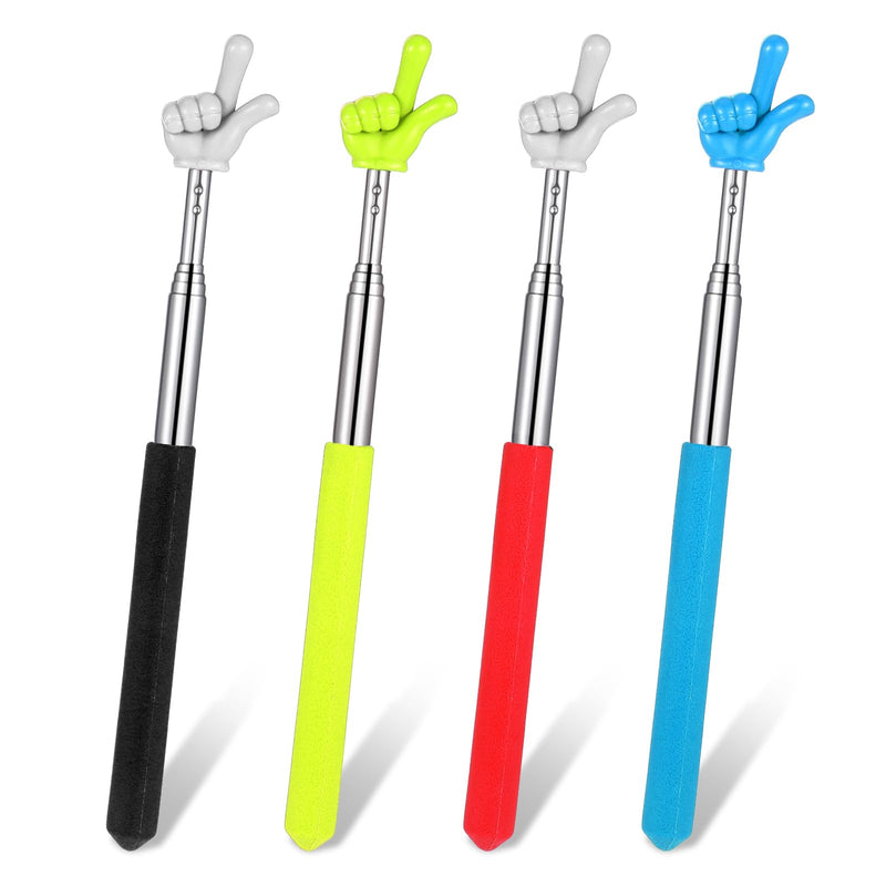 Telescopic Teachers Pointer - 4 Pcs Extendable Hand Pointer Stick, Mini Classroom Finger Pointers Stick for School and Teacher Supplies Interactive Learning Black Yellow Blue Red