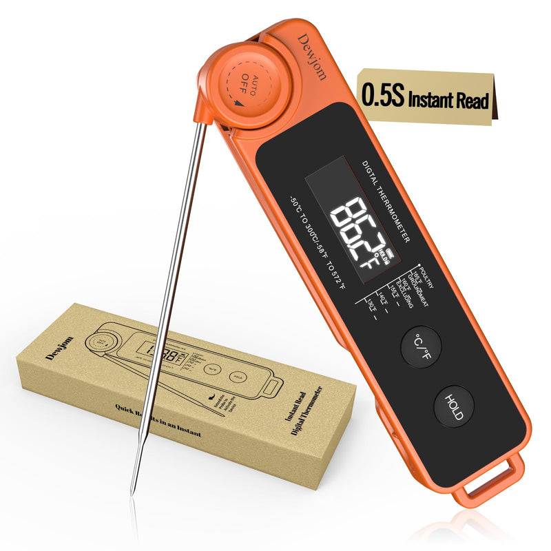 0.5 Sec Instant Read Meat Thermometer for Cooking, Ultra-Fast Digital Food Thermometer with Backlight, ±0.5°F Accuracy, IP67 Waterproof，Auto-Rotate/On/Off–Perfect for Grilling, BBQ, Smoker-Tangerine Tangerine