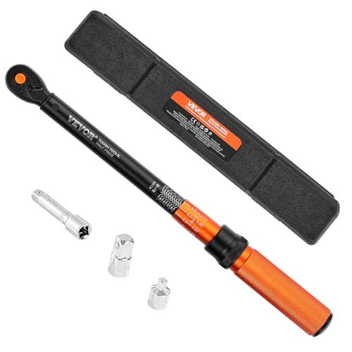 VEVOR 3/8 Inch Drive Torque Wrench, 10-100 ft.lb/13.6-135.6 Nm, Dual-Direction Adjustable Click Torque Wrench with 1/2 & 1/4 adapter, 3" Extension Bar, for Automobile Repair 3/8" 4 PCS