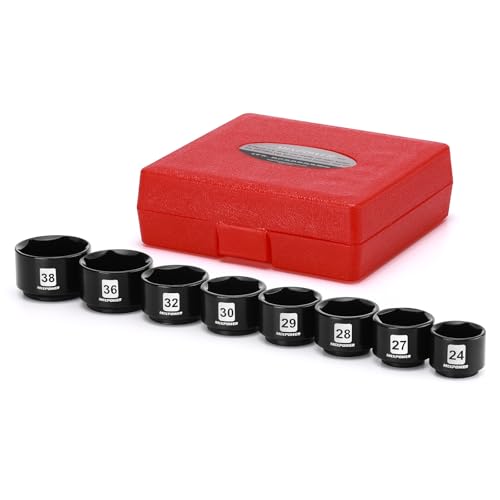 MIXPOWER 8 Pieces 3/8" Drive Low Profile Oil Filter Socket Set, 24mm, 27mm, 28mm, 29mm, 30mm, 32mm, 36mm, 38mm, Oil Filter Cap Remover and Installer Tool Set 8-Piece