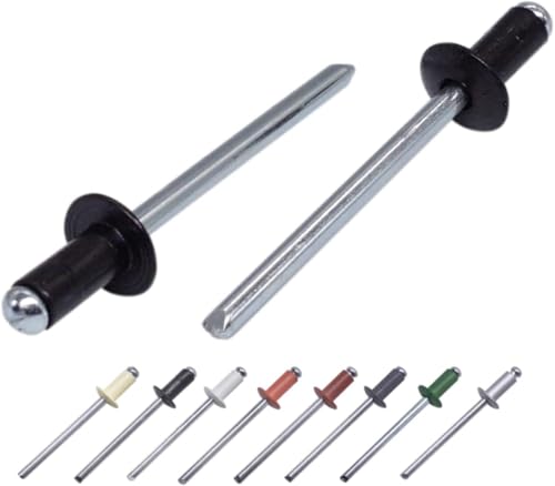 (Pack of 500) Painted Blind Rivets 5/32" x 13/32" (4.0 x 10 mm), DIN 7337, Dome Head, Aluminum Rivet and Steel Mandrel, Pop Rivets, Jet Black RAL 9005