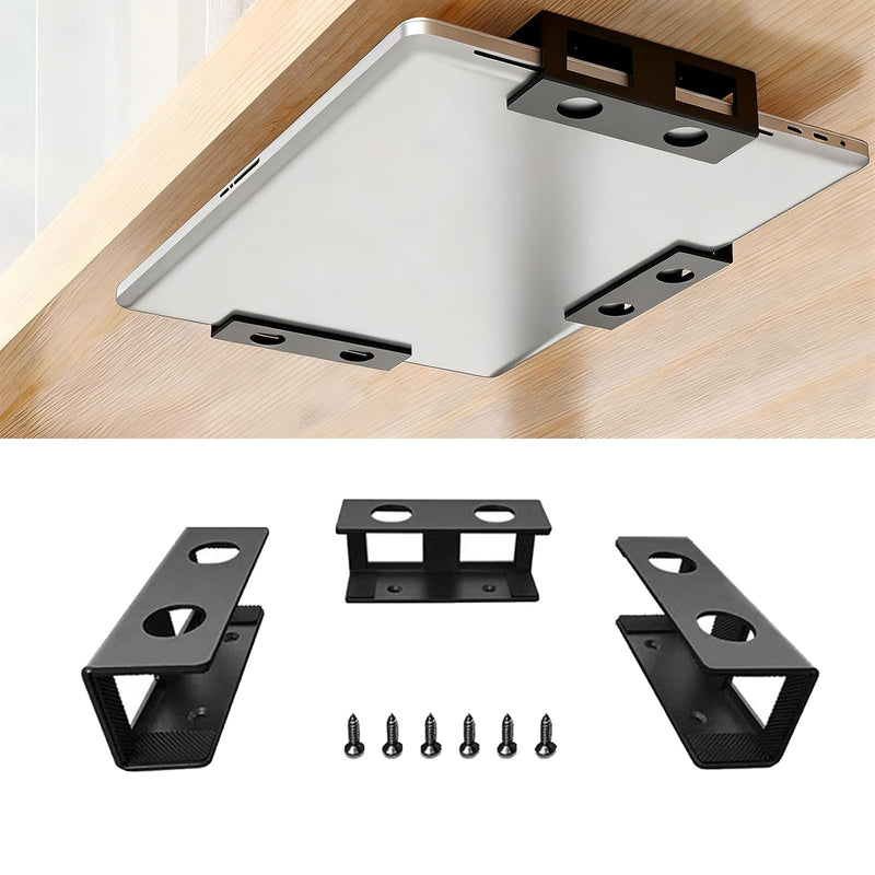 Under Desk Storage Laptop Mount, Under Desk Keyboard Tray with Anti-Scratch Silicone, for Devices up to 1.2" MacBook, Mini (Black) Black