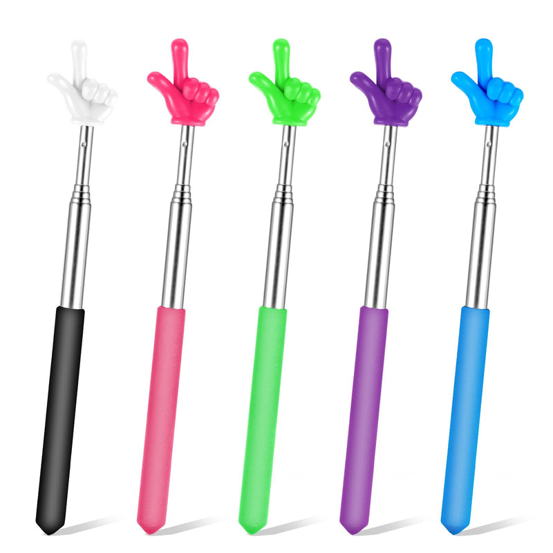 5 Pcs Pointer Finger, Telescopic Finger Pointer Stick Extendable Teachers Stick for Classroom Elementary School Kindergarten and Teacher Supplies Interactive Learning 5 Colors