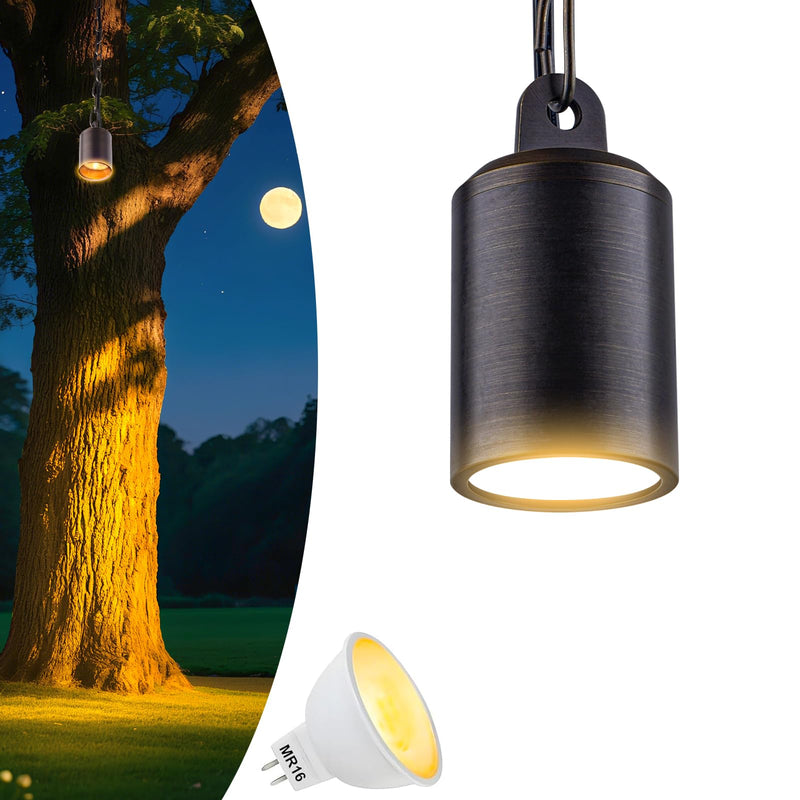 Low Voltage Brass Hanging Light Outdoor, 12V Landscape Pendant Tree Light, Replaceable GU5.3 MR16 LED Bulb, Soft Warm White 2700K, IP67 Waterproof Design for Garden Yard Gazebo Pergola 1-Pack