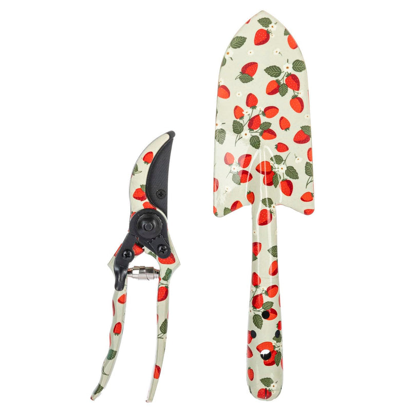 Ganz Garden Fashion Hand Tool Planting Trowel Shovel and Pruning Shear Starter Kit Metal Strawberry Set of 2