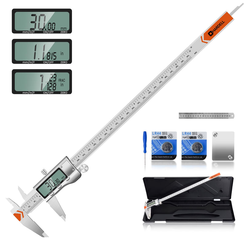HARDELL 12" Digital Caliper, All-Metal Electronic Micrometer with Large LCD, Inch/Metric/Fraction Conversion, Precision Measuring Tool for Household & DIY (2 Batteries Included) 12 Inch