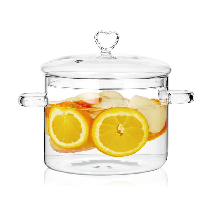 2L Clear Glass Cooking Pot with Heart Lid, 68oz/2000ml | Easy to Clean, Heat Resistant, Energy Conservation, Oven, Gas, and Electric Stove Safe 2 Liters