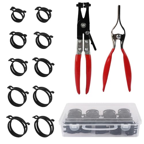 42Pcs 24-46mm Spring Hose Clamps With Swivel Flat Hose Clamp Plier Hose Removal Pliers Assortment kits -10 Large Sizes Fuel Line Clamps Made of Chrome Vanadium Steel