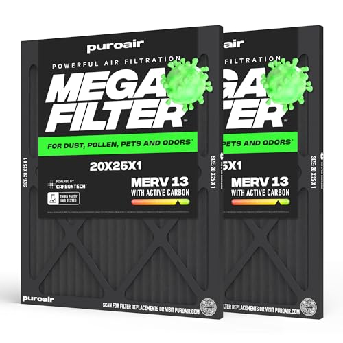 PuroAir MegaFilter 20x25x1 Air Filter MERV 13 HVAC Furnace Filter (2-Pack) 20" x 25" x 1" 2 Pack