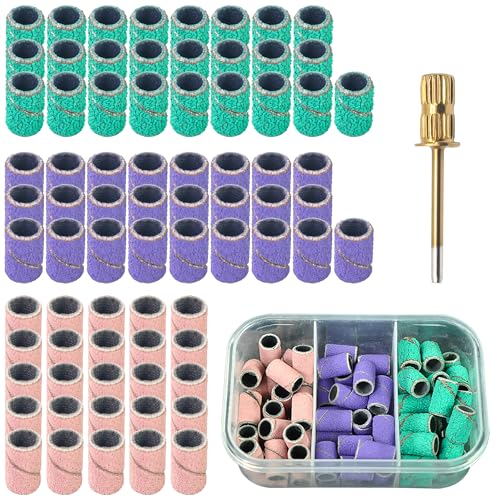 ARROWMAX 75pcs Sanding Drum Set Sanding Belts 80 120 180 Grit Mini Drum Sanding Sleeves with 3/32 Inch Shank Drum Grinding Mandrels for Drill Dog Nail Grinder