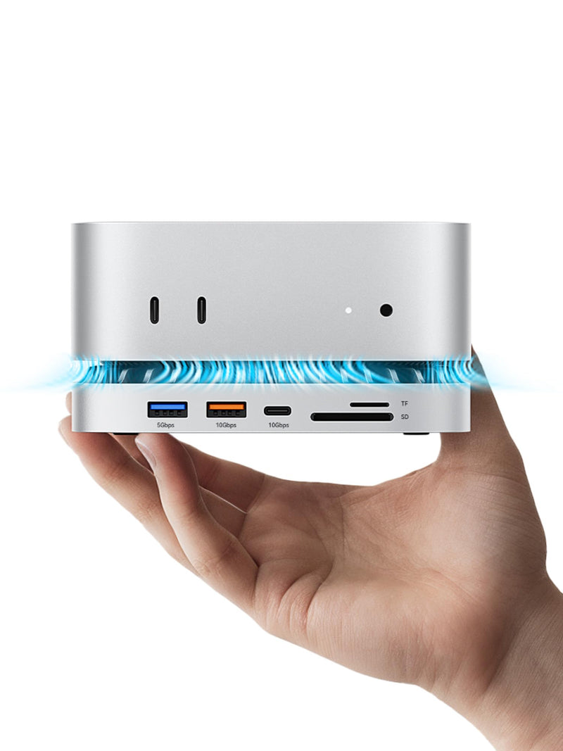 MOVE SPEED Mac mini M4 Dock Enclosure, 10 in 1 Aluminum Stand Hub, 10Gbps USB-C/A, 4K60Hz HDMI, SD/TF Reader, Space-Saving Vertical Design