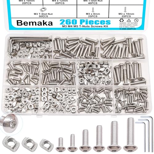 30 Sets 1/4-20 x 3/4" Furniture Screw Threaded Wood Inserts, Screw-in Nuts 1/4-20 x 19/32" Furniture Bolts + 260PCS M3 M4 M5 T Slot Nuts Screws Kit